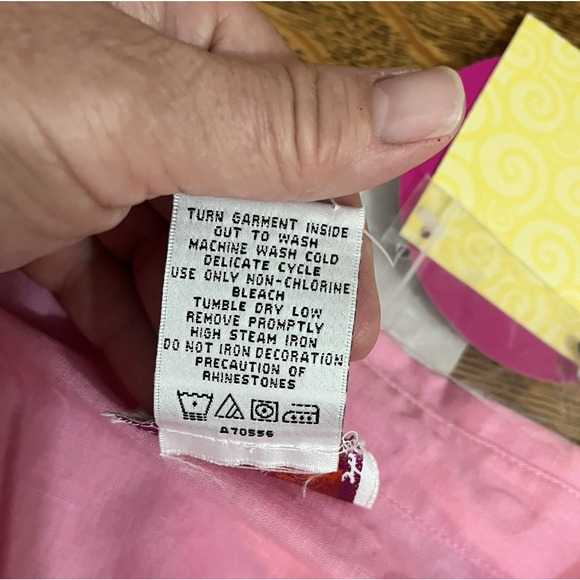 NWT Quacker Factory Women's Linen Button Up Pink Shirt S Rhinestone Funky Glam - Picture 7 of 10